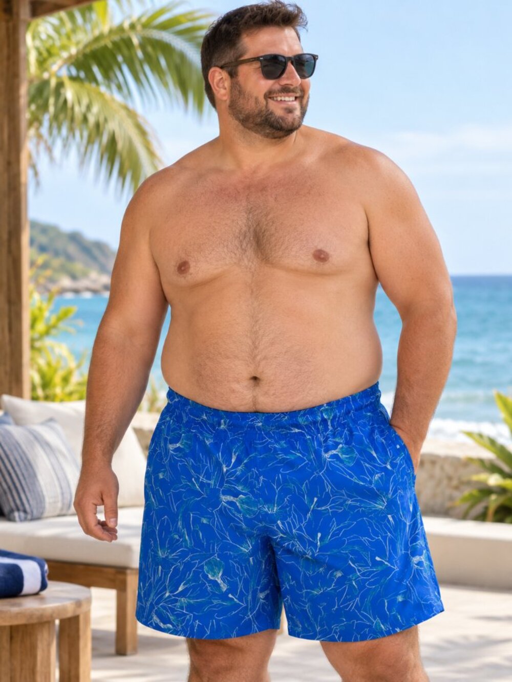 All In Motion Men's Swim Trunks Blue 2XL Floral UV Protect Recycled Polyester